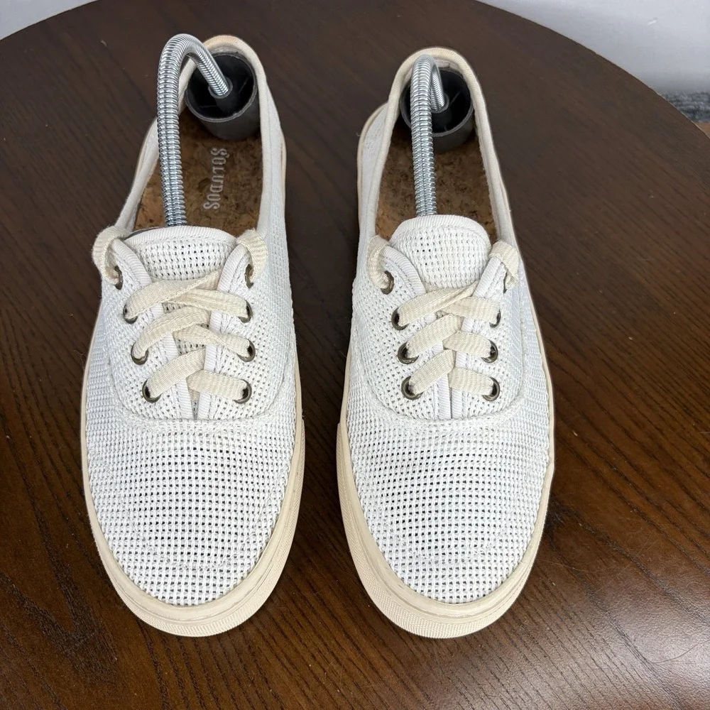 Soludos Shoes Women's 8 White Mesh Comfort Platform Sneaker Lace Up Cork Insole